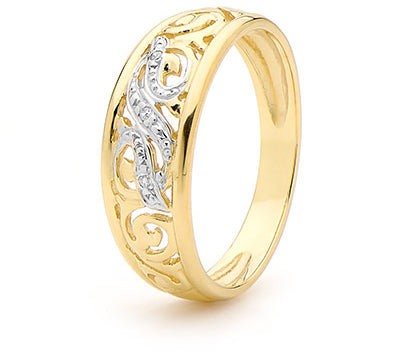 9ct yellow gold diamond filigree ring
