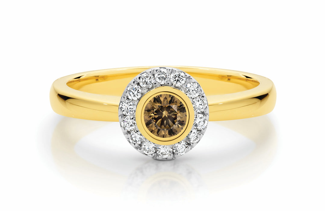 9ct yellow gold chocolate diamond and white diamond ring