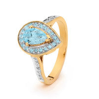 9ct yellow gold blue topaz and diamond ring