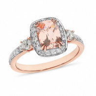 9ct rose gold morganite and diamond ring set with 1 x 1.33ct Morganite and TDW=0.48ct JKL Si3