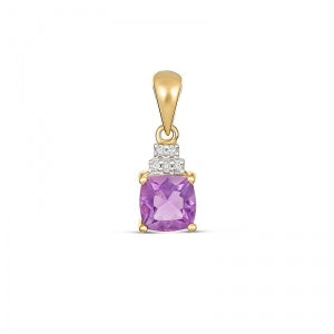 9CT YELLOW GOLD 6X6mm SQUARE AMETHYST AND DIAMOND PENDANT