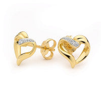 9ct yellow old diamond set heart stud earrings