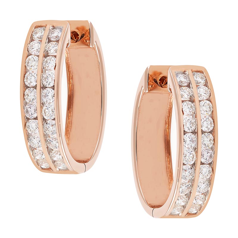 9CT ROSE GOLD DOUBLE ROW HUGGIES. TDW=1.00CT