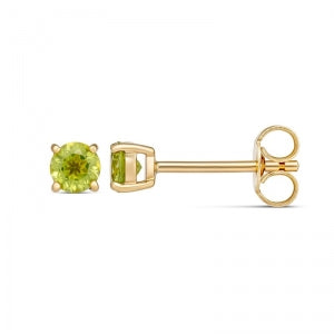 9CT GOLD 4mm ROUND CLAW SET PERIDOT STUD EARRINGS AUGUST BIRTHSTONE