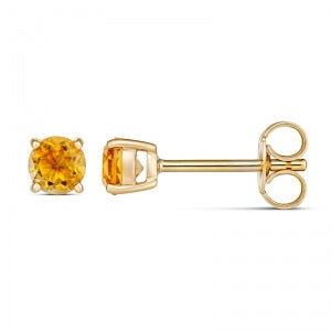 9CT GOLD 4mm ROUND CLAW SET CITRINE EARRINGS NOVEMBER BIRTHSTONE
