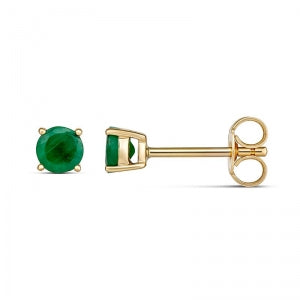 9CT YELLOW GOLD 4mm ROUND CLAW SET NATURAL EMERALD STUD EARRINGS MAY BIRTHSTONE