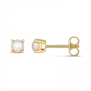 9CT YELLOW GOLD 4mm ROUND CLAW SET NATURAL PEARL STUD EARRINGS JUNE BIRTHSTONE