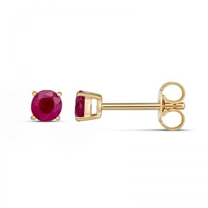 9CT YELLOW GOLD 4mm ROUND CLAW SET NATURAL RUBY STUD EARRINGS JULY BIRTHSTONE