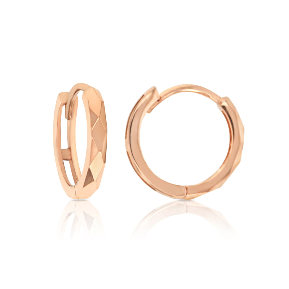 9CT ROSE GOLD 2MM DIAMOND CUT HUGGIE EARRINGS