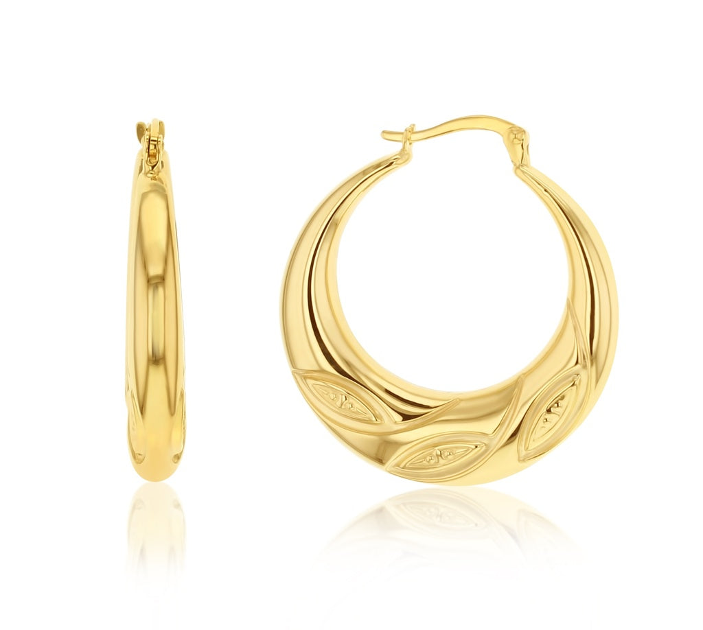 9CT GOLD SILVER FILLED DETAILED GRADUATED HOOP EARRINGS