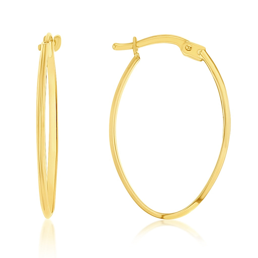 9ct yellow gold super fine knife edge oval hoop earrings