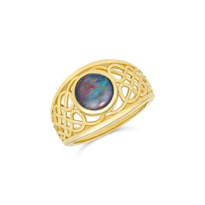 9CT YELLOW GOLD 8MM ROUND TRIPLET OPAL RING