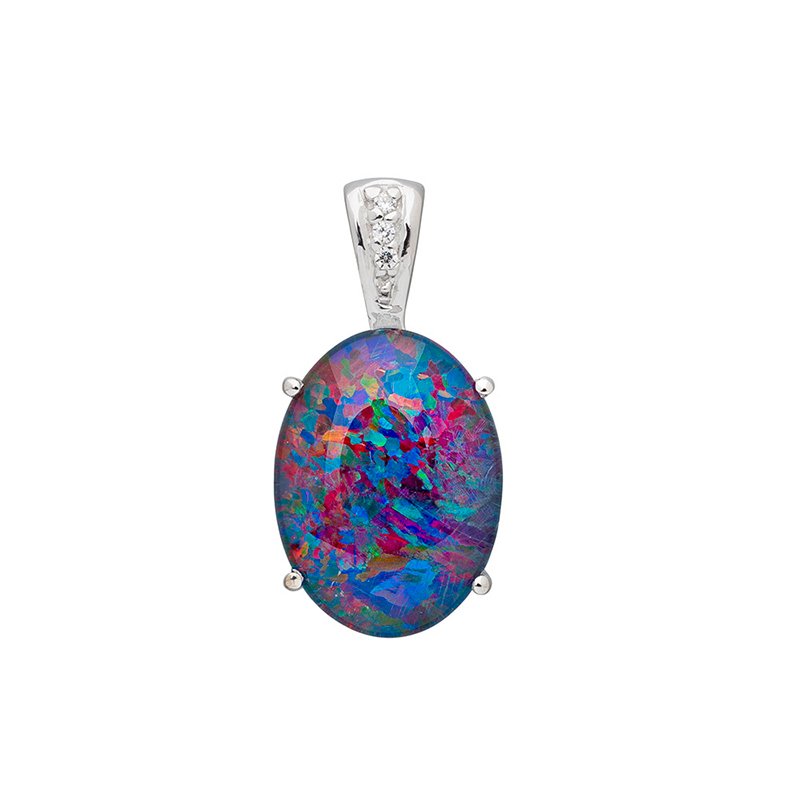 STERLING SILVER 11X9mm OVAL TRIPLET OPAL AND CZ PENDANT