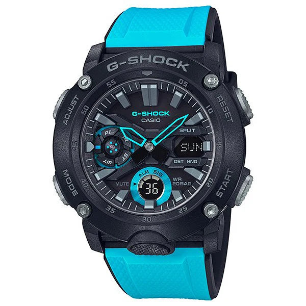 G SHOCK DUO CARBON CORE GUARD WORLD TIME, ALARM, 1/1000 S/W BLK CASE, BLUE INTERCH BAND