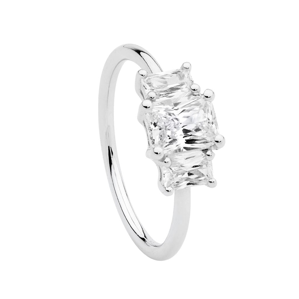 SS 3 X WH CZ RADIANT CUT RING SIZE 7