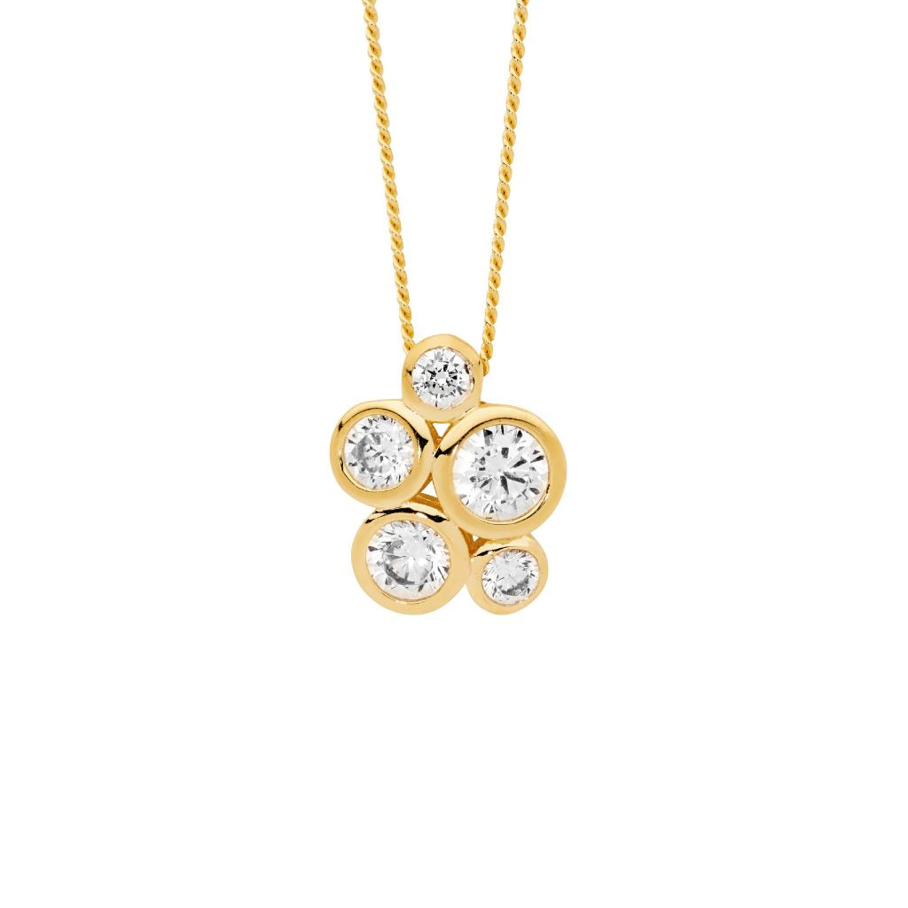SS bezel set wh cz cluster pendant w/gold plating