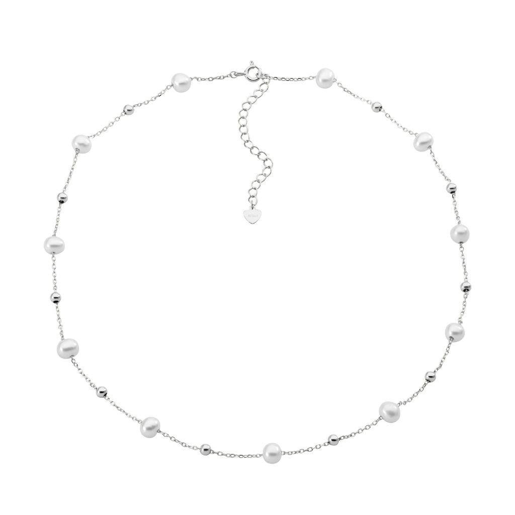 SS freshwater pearl & ball 40+5cm necklace