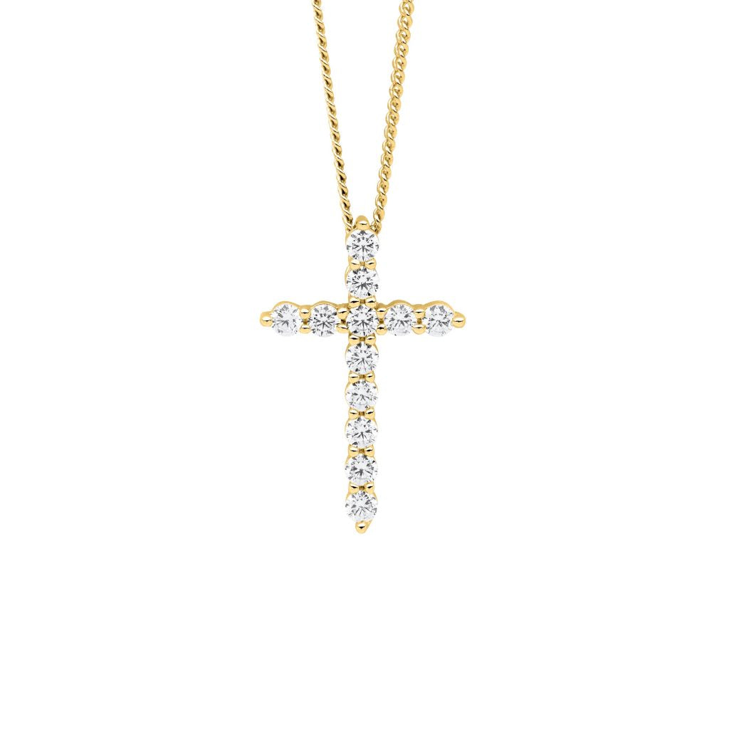 SS wh cz 19mm cross slider pendant w/gold plating