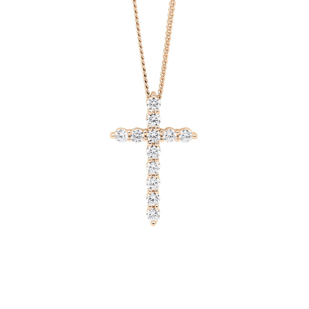 SS wh cz 19mm cross slider pendant w/rose gold plating