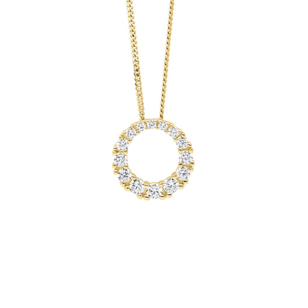 SS gradual wh cz 13mm circle pendant w/gold plating
