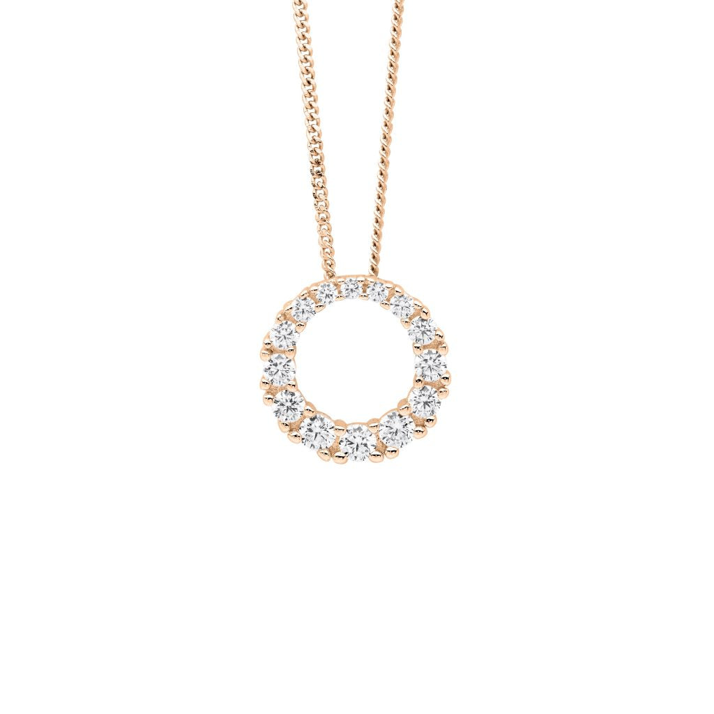 SS gradual wh cz 13mm circle pendant w/rose gold plating
