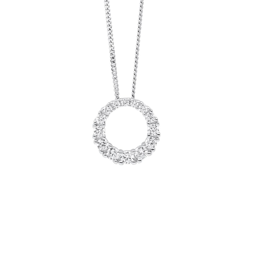 SS gradual wh cz 13mm circle pendant
