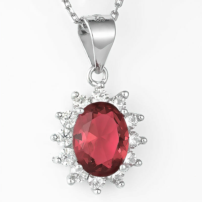 STERLING SILVER PRINCESS DIANA RED 7X9mm OVAL CZ PENDANT