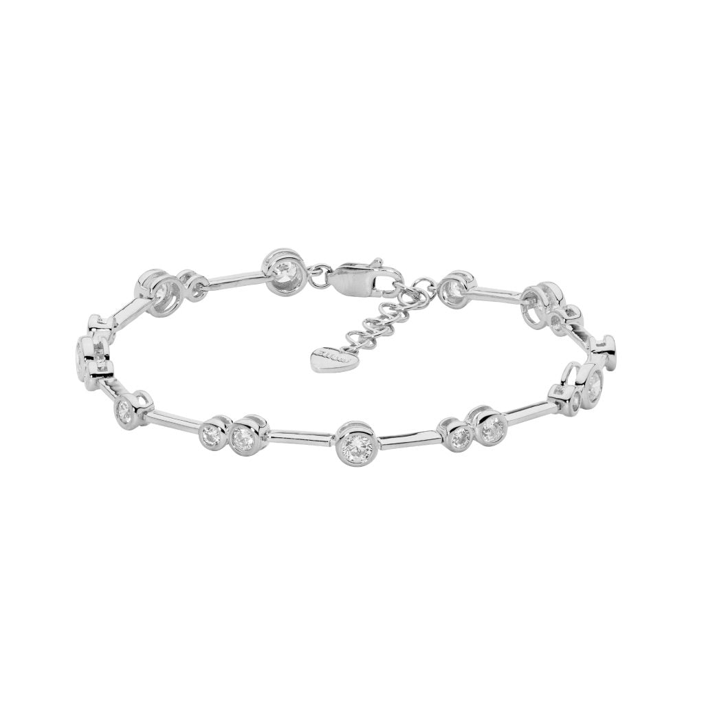 SS bezel set wh cz bar bracelet w/ext chain