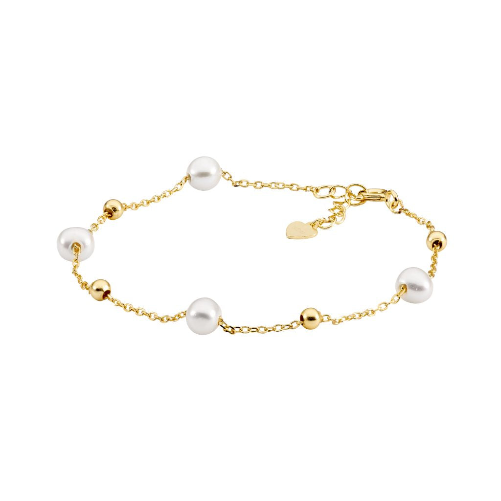 SS freshwater pearl & ball 18+2cm bracelet w/gold plating