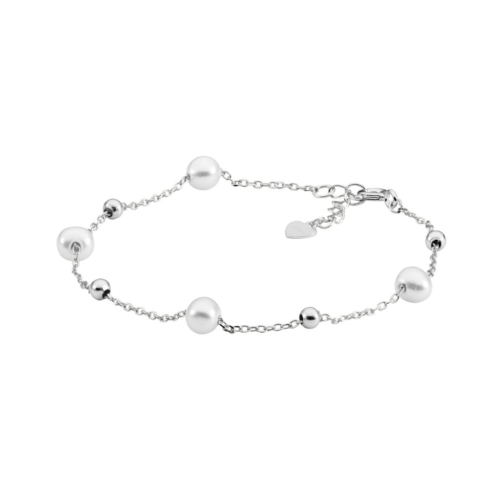 SS freshwater pearl & ball 18+2cm bracelet