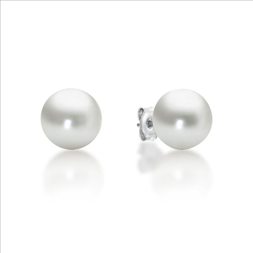 Sterling Silver 8.5 x 9 Freshwater pearl WHT BUTTON STUD