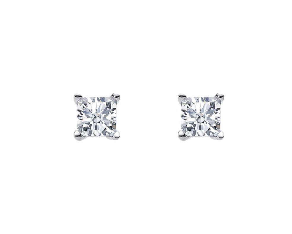 Sterling silver 6mm princess wh cubic zirconia claw studs