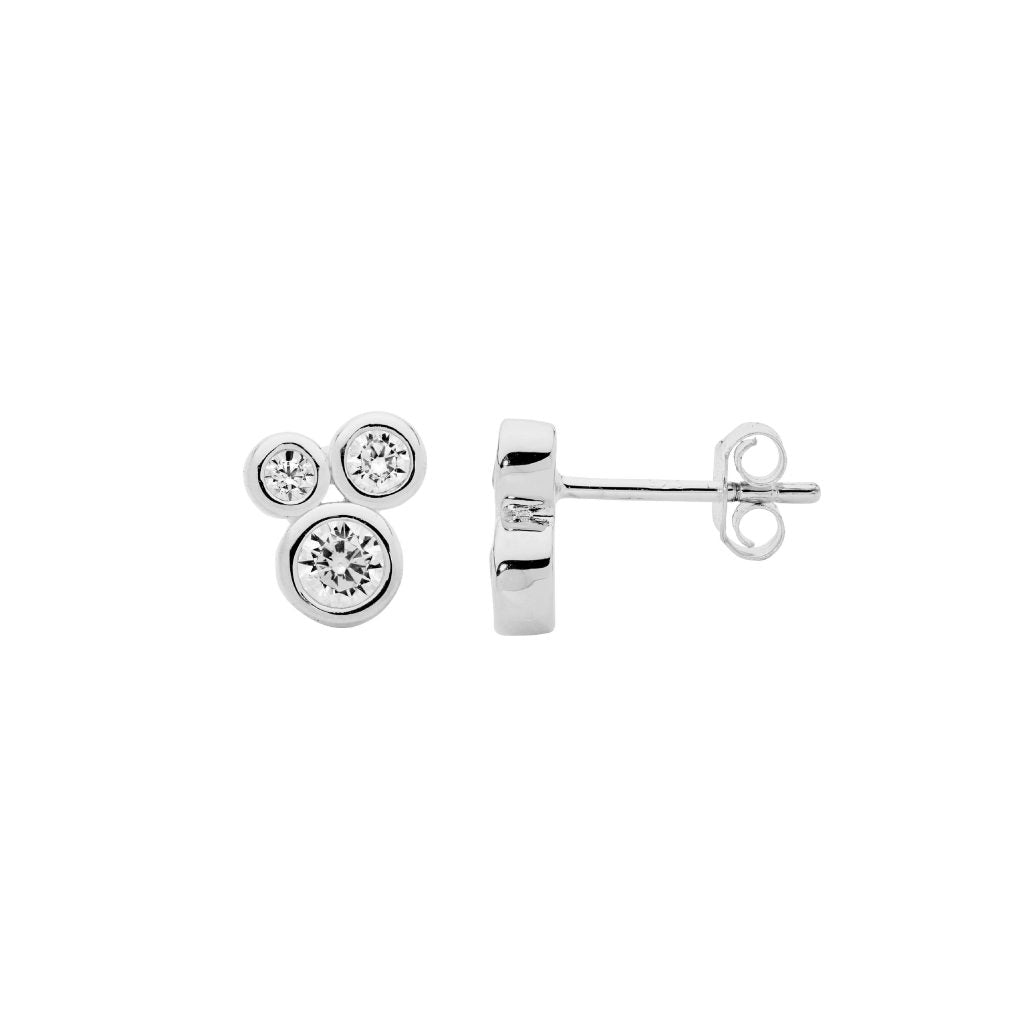 SS bezel set wh cz cluster earrings