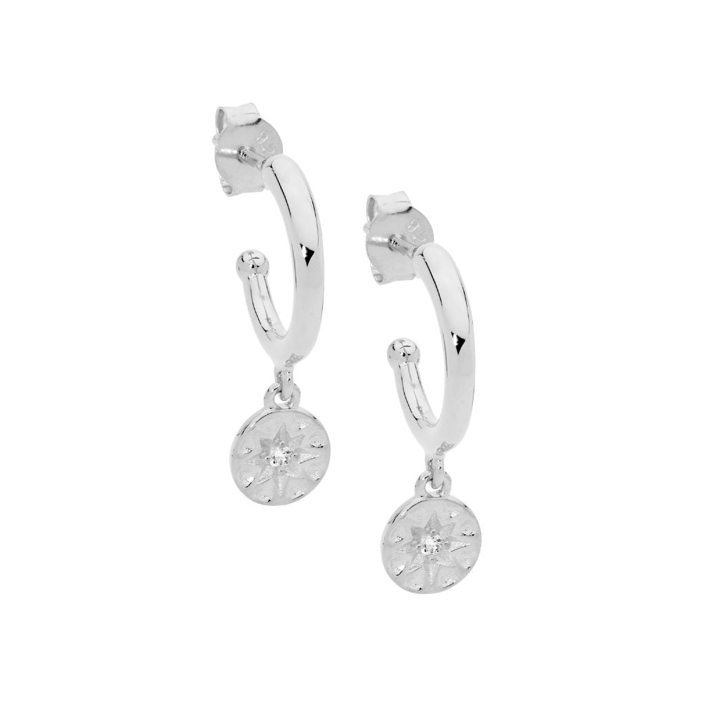 SS 13mm hoop earrings, wh cz star disc
