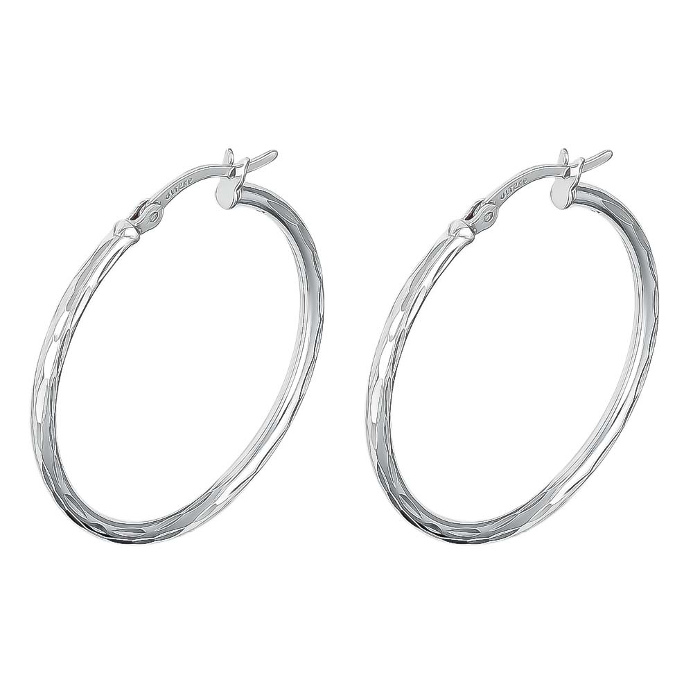 STERLING SILVER 1.5mm DIAMOND CUT HOOP EARRINGS