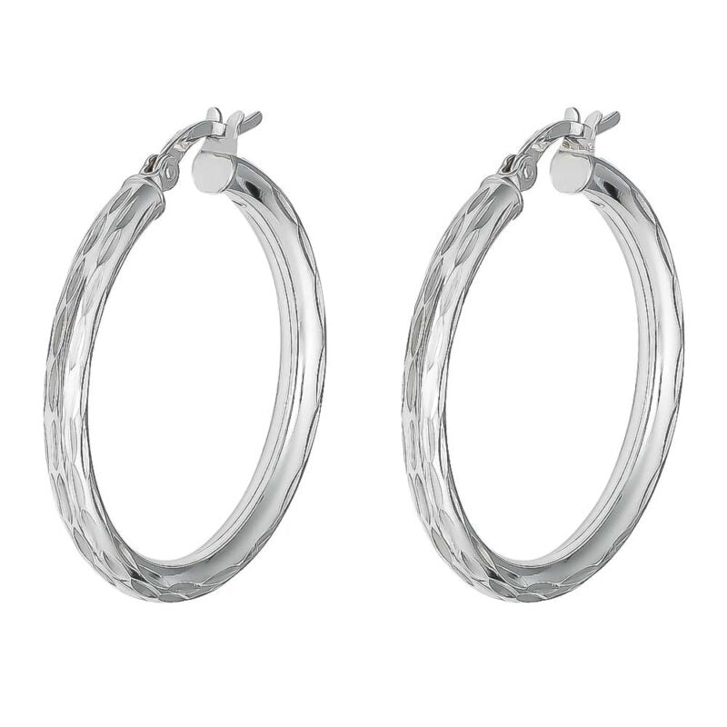 STERLING SILVER 3mm DIAMOND CUT HOOP EARRINGS