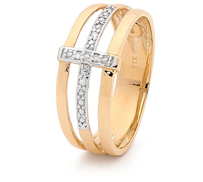 9ct yellow gold diamond set ring