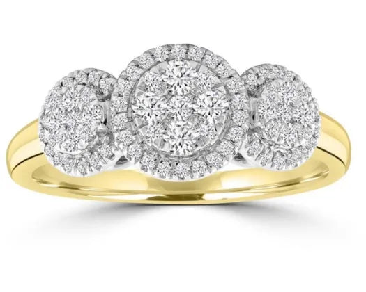 9CT YELLOW GOLD DIAMOND TRILOGY RING TDW=0.50CT HI I1 SIZE P