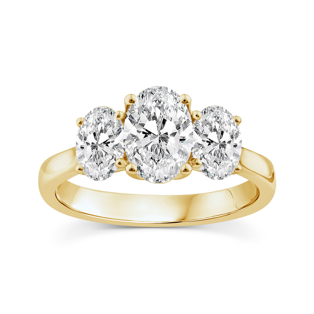 9CT YELLOW GOLD 2.00CT F VS LAB GROWN DIAMOND TRILOGY RING SIZE N