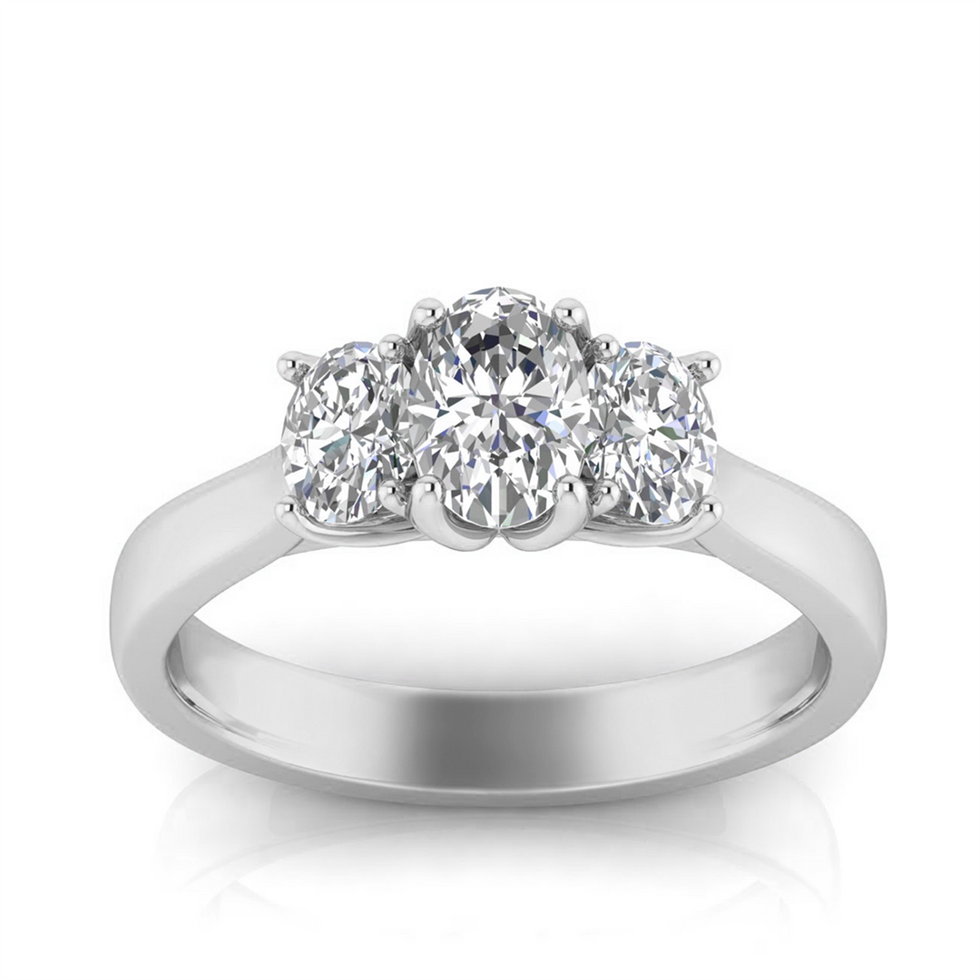 9CT WHITE GOLD 1.00CT F VS LAB GROWN DIAMOND OVAL TRILOGY RING SIZE N