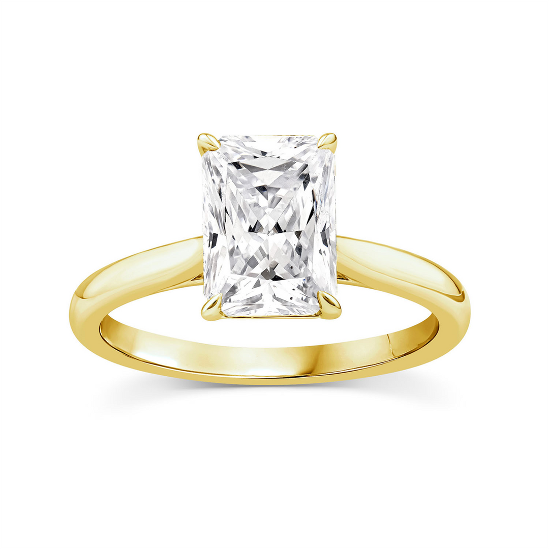 9CT YELLOW GOLD 1.50CT F VS RADIANT CUT LAB GROWN DIAMOND 4 CLAW RING SIZE P