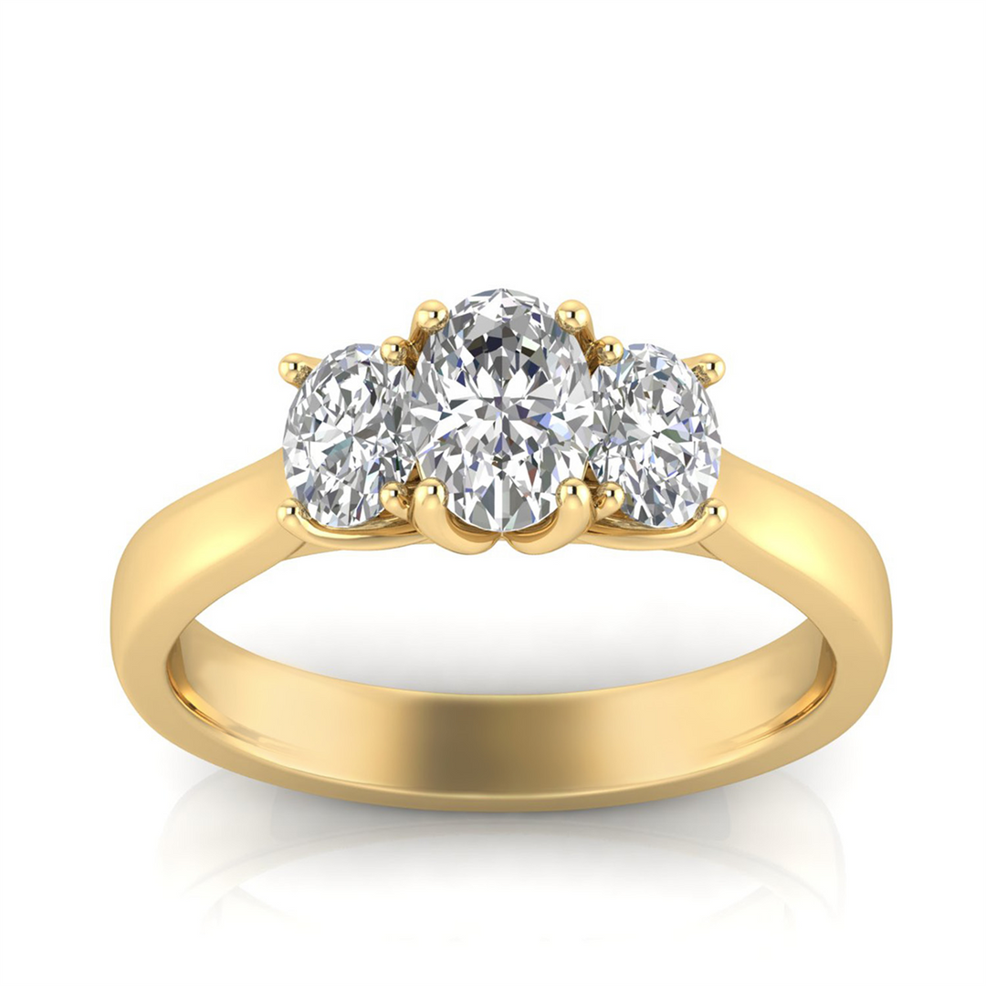 9CT YELLOW GOLD 1.00CT F VS LAB GROWN DIAMOND OVAL TRILOGY RING SIZE P