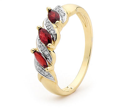 9ct yellow gold created ruby & diamond ring