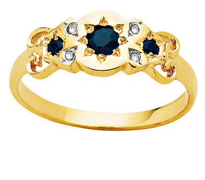 9ct yellow gold sapphire and diamond ring