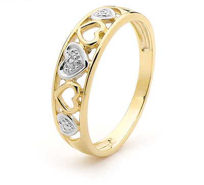9ct yellow gold diamond heart ring