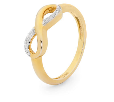 9CT YELLOW GOLD DIAMOND SET INFINITY RING