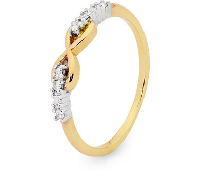 9ct yellow gold diamond set infinity ring