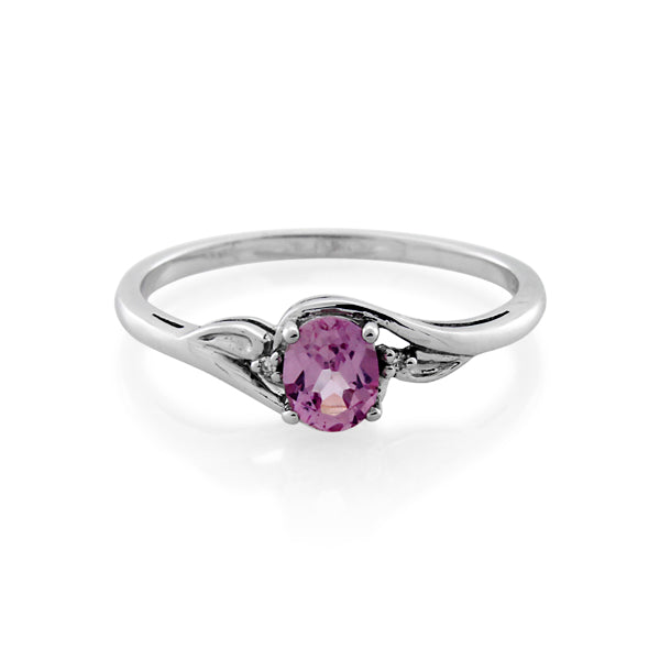 9CT WHITE GOLD CREATED PINK SAPPHIRE AND DIAMOND RING 1 X 0.50CT CR/PINK SAPPHIRE TDW=0.007CT JK P1 Size O