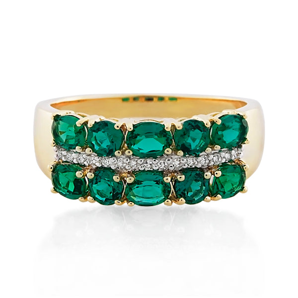 9CT GOLD CREATED EMERALD AND DIAMOND RING TDW=0.075CT H P1 Size M 1/2