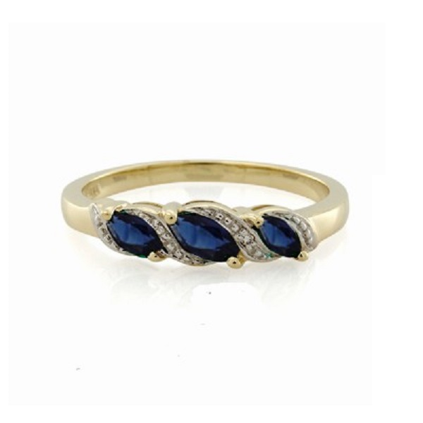 9CT YELLOW GOLD SAPPHIRE AND DIAMOND RING TDW 0.007CT JK P1 Size O